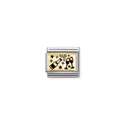 Nomination Classic Link with bonded yellow gold plate and black engraved champagne glasses and stars, Classic size