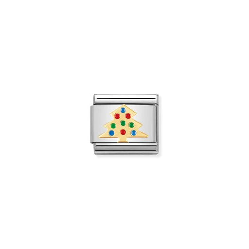 Nomination Classic Link with yellow-gold Christmas tree and coloured enamel on stainless steel.