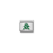 Nomination Classic Link with green enamel Christmas tree on stainless steel