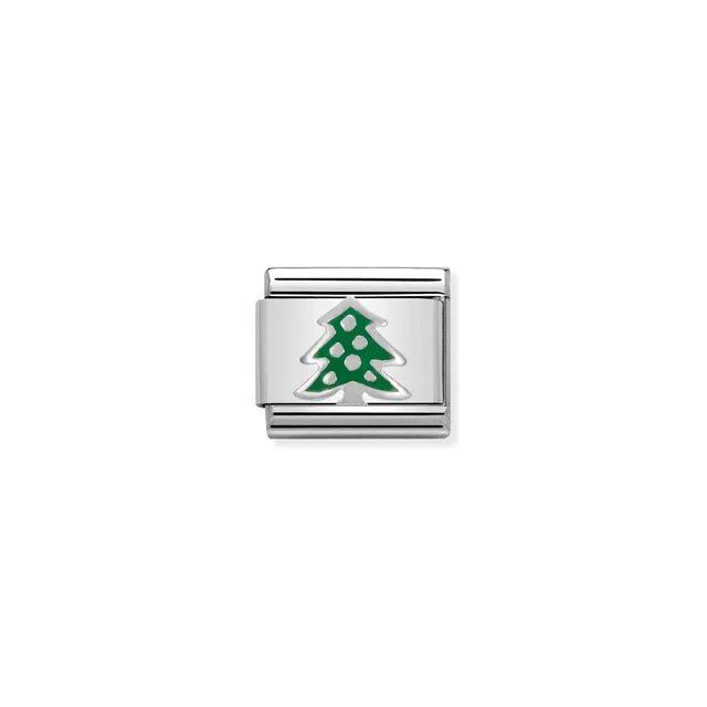 Nomination Classic Link with green enamel Christmas tree on stainless steel
