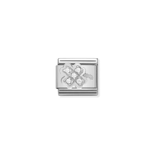 Nomination Classic Link with sterling-silver four-leaf clover and white CZ