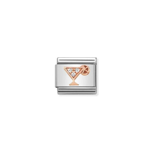 Nomination Classic Link with rose-gold cocktail glass and white cubic zirconia on stainless steel