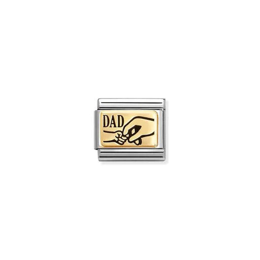 Nomination Classic Link with DAD and holding hands in black enamel on yellow-gold plaque