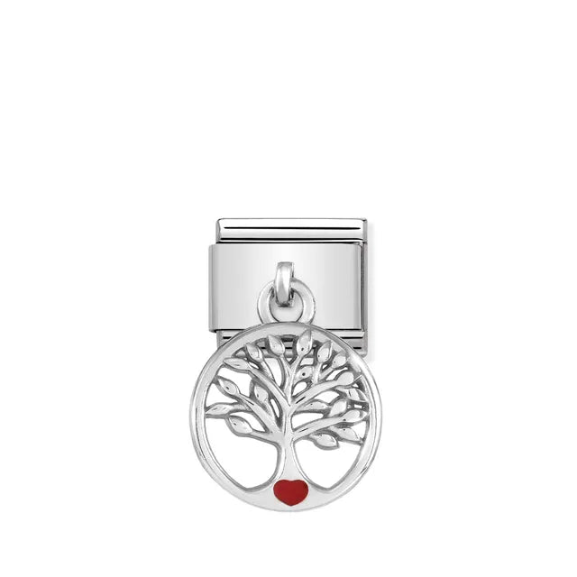 Nomination Classic Link Tree of Life pendant in silver with red enamel heart – charm for Nomination Bracelets.