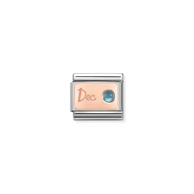 Nomination Classic Link December topaz birthstone charm on rose-gold plate engraved Dec,