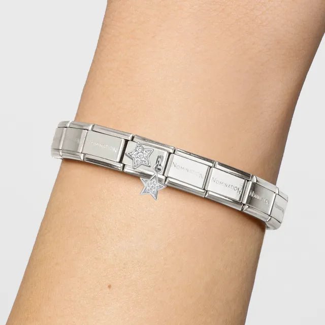Nomination Bracelet on wrist featuring Classic Pendant Link with two pavé stars