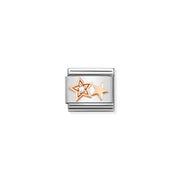 Nomination Classic Link with rose-gold double stars and white cubic zirconia on stainless steel for Composable bracelets