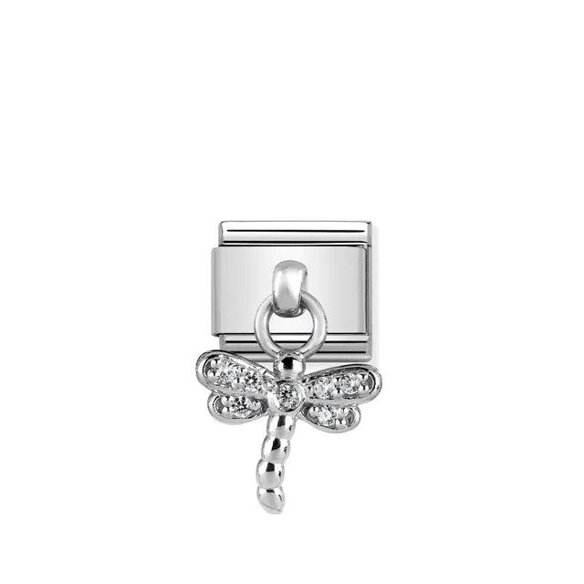 Nomination Classic Link with sterling-silver dragonfly pendant and white cubic zirconia, Composable bracelet charm