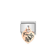 Nomination Classic Link family heart pendant in bonded rose gold with black engraved “Family” and flower, stainless steel base, for Composable bracelets
