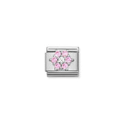 Nomination Classic Link flower in silver with pink and white cubic zirconia – charm for Nomination Bracelets.