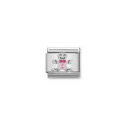 Classic Nomination gingerbread man charm link with pink enamel on stainless steel