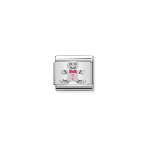 Classic Nomination gingerbread man charm link with pink enamel on stainless steel
