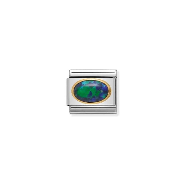Nomination Classic Link with oval green opal bezel-set in bonded yellow gold on stainless steel for Composable bracelet.