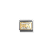 Nomination Classic Link with bonded yellow gold heart bow and silver glitter detail, stainless steel, Classic size