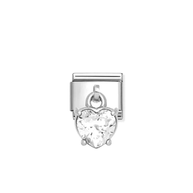 Nomination Classic Link heart-cut cubic zirconia pendant in sterling silver, Composable bracelet charm