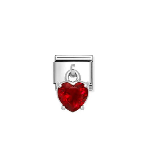 Nomination Classic Link heart-cut red cubic zirconia pendant in sterling silver, Composable bracelet charm