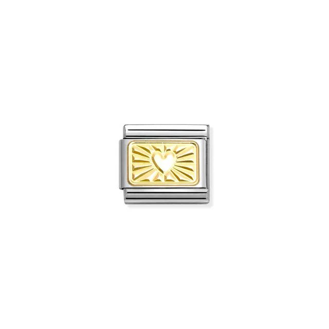 Nomination Classic Link heart on etched plate in bonded yellow gold, Composable bracelet charm