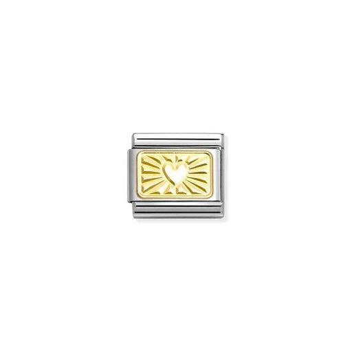 Nomination Classic Link heart on etched plate in bonded yellow gold, Composable bracelet charm