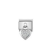 Nomination Classic Link heart pendant in sterling silver with white cubic zirconia, Composable bracelet charm