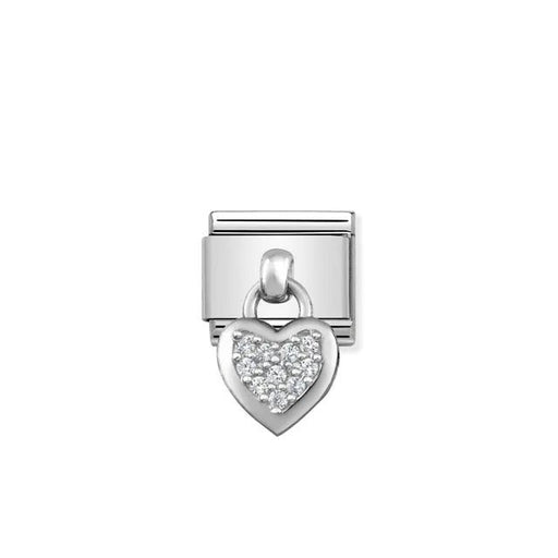 Nomination Classic Link heart pendant in sterling silver with white cubic zirconia, Composable bracelet charm