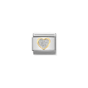Nomination Classic Link heart with glitter enamel and bonded yellow gold, Composable bracelet charm