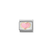 Nomination Classic Link with pink enamel heart framed in yellow gold on a stainless-steel base