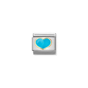 Nomination Classic Link with turquoise enamel heart framed in yellow gold on a stainless-steel base