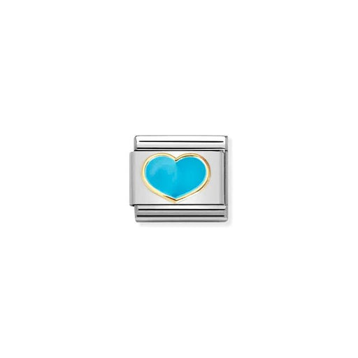 Nomination Classic Link with turquoise enamel heart framed in yellow gold on a stainless-steel base