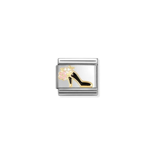 Nomination Classic Link with yellow-gold high heel and pink flower enamel