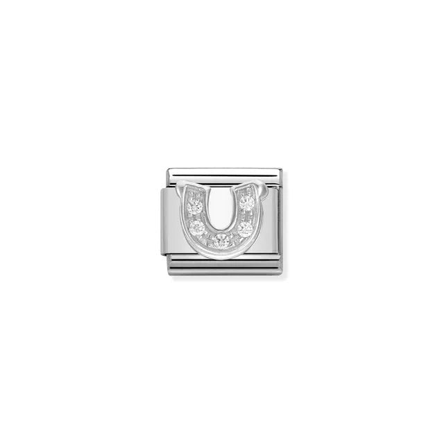 Nomination Classic Link horseshoe in sterling silver with white cubic zirconia, Composable bracelet charm