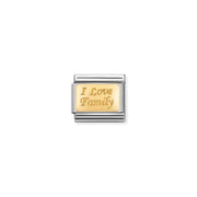 Nomination Classic Link I Love Family engraved plaque in bonded yellow gold, Composable bracelet charm