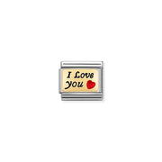 Nomination Classic Link with I Love You text and red enamel heart on yellow-gold detail – charm for Nomination Bracelets.