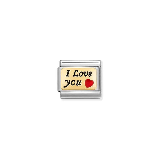 Nomination Classic Link with I Love You text and red enamel heart on yellow-gold detail – charm for Nomination Bracelets.