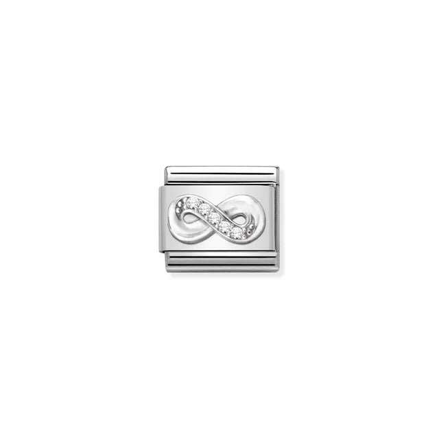 Nomination Classic Link infinity symbol in sterling silver with white cubic zirconia, Composable bracelet charm