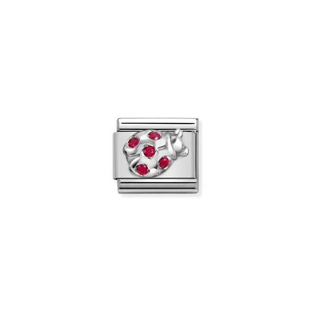 Nomination Classic Link ladybird in sterling silver with red cubic zirconia, Composable bracelet charm