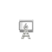 Nomination Classic Link with sterling-silver letter A pendant pavé-set with white cubic zirconia on stainless steel.