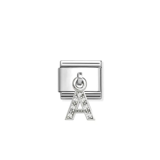 Nomination Classic Link with sterling-silver letter A pendant pavé-set with white cubic zirconia on stainless steel.
