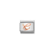 Nomination Classic Link charm with rose-gold script letter C and white cubic zirconia on stainless steel.