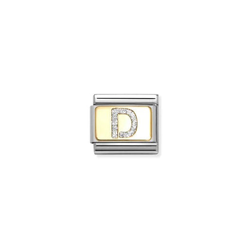 Nomination Classic Link Letter D on yellow-gold plate with silver glitter – charm for Nomination Bracelets.