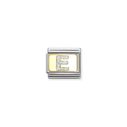 Nomination Classic Link Letter E on yellow-gold plate with silver glitter – charm for Nomination Bracelets.