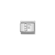 Close-up of Nomination Classic Link Letter F in silver with white cubic zirconia