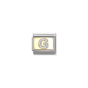 Nomination Classic Link Letter G on yellow-gold plate with silver glitter – charm for Nomination Bracelets.