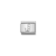Close-up of Nomination Classic Link Letter J in silver with white cubic zirconia
