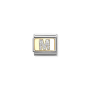 Nomination Classic Link Letter M on yellow-gold plate with silver glitter – charm for Nomination Bracelets.