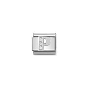 Close-up of Nomination Classic Link Letter P in silver with white cubic zirconia