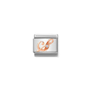 Nomination Classic Link charm with rose-gold script letter S and white cubic zirconia on stainless steel.