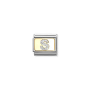 Nomination Classic Link Letter S on yellow-gold plate with silver glitter – charm for Nomination Bracelets.