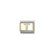 Nomination Classic Link Letter T on yellow-gold plate with silver glitter – charm for Nomination Bracelets.