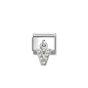 Nomination Classic Link with sterling-silver letter V pendant pavé-set with white cubic zirconia on stainless steel.