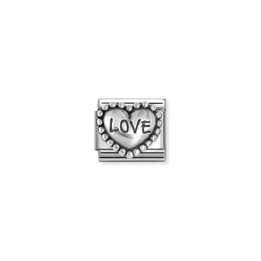 Nomination Bracelet worn with raised silver LOVE heart Classic Link
